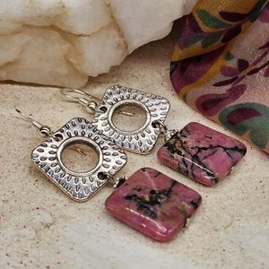 Natural Rhodonite Stone Silver-plated Earrings